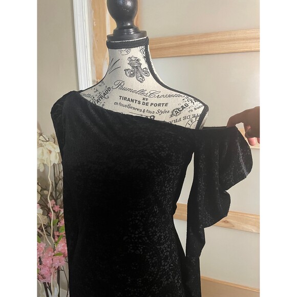 Bailey 44 Black Faux Velvet Mini Evening Dress Off-Shoulder Women Medium - Picture 1 of 10